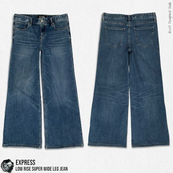 EXPRESS LOW RISE ORIGINAL SUPER WIDE LEG JEAN IN INDIGO SIZE 6P - Picture 12 of 13